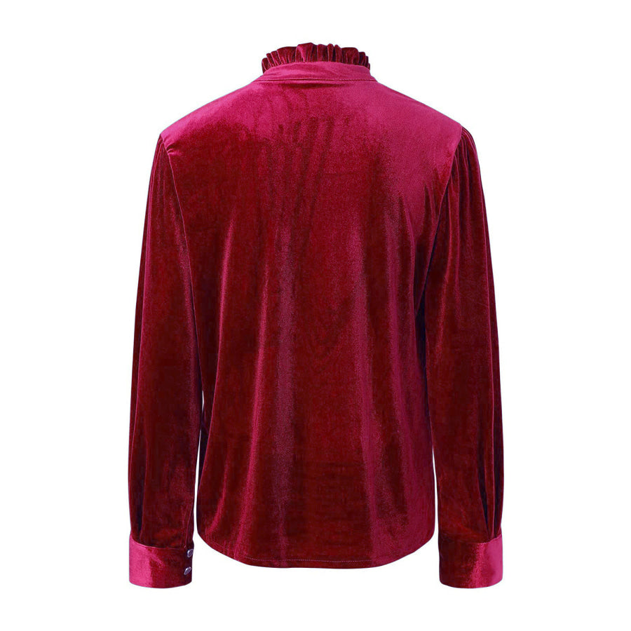 Half Button Long Sleeve Blouse Burgundy / S Apparel and Accessories