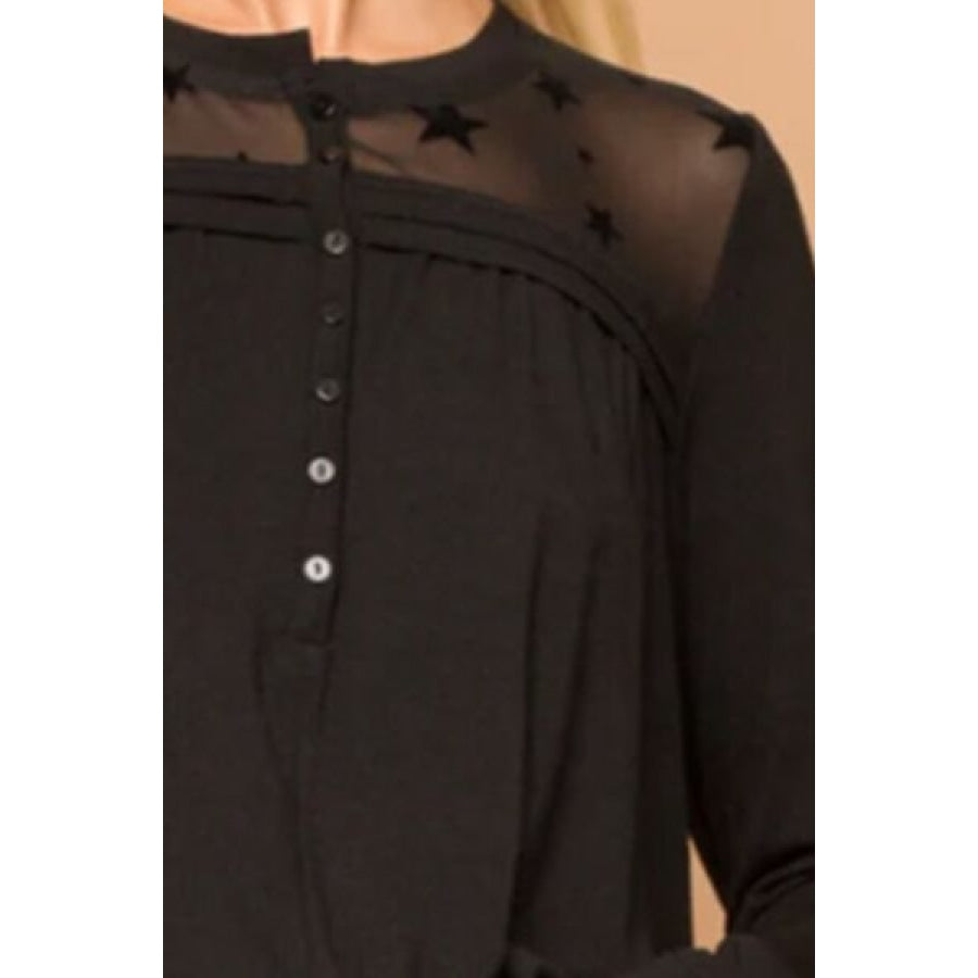 Half Button Long Sleeve Blouse Clothing