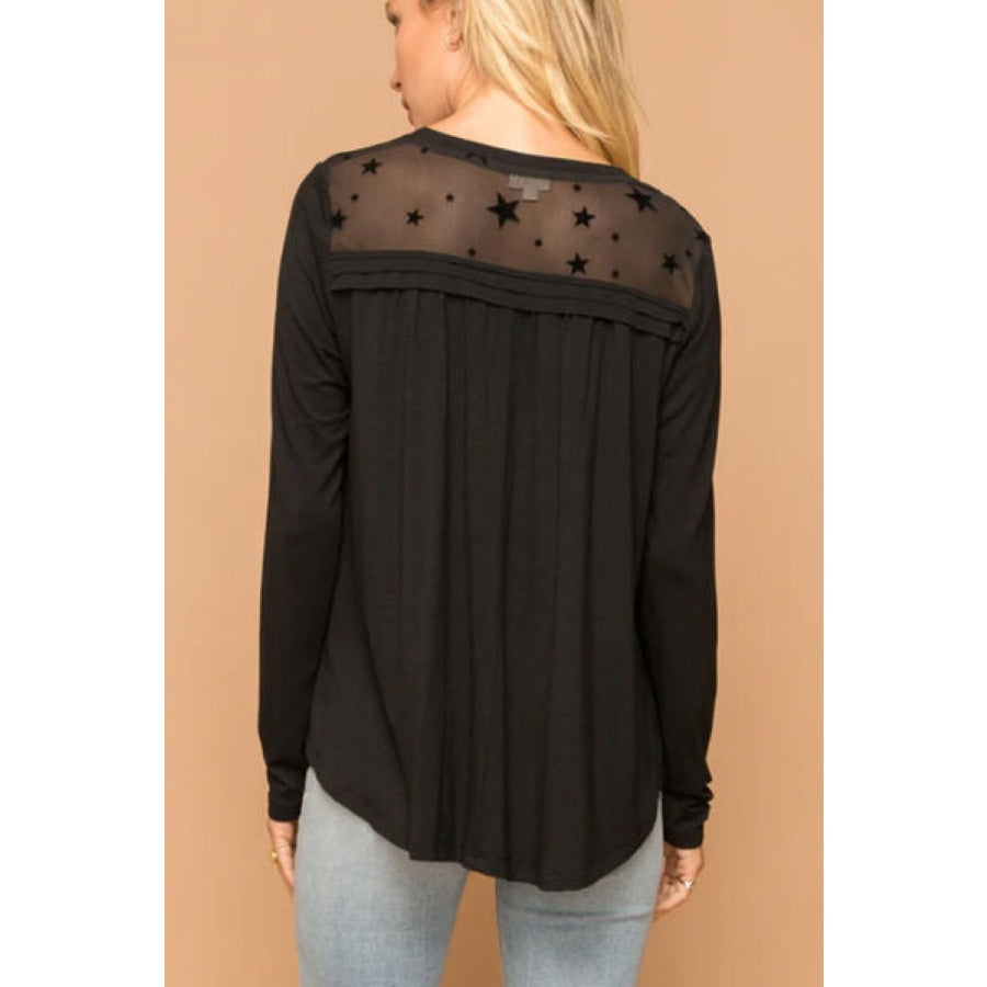 Half Button Long Sleeve Blouse Black / S Clothing