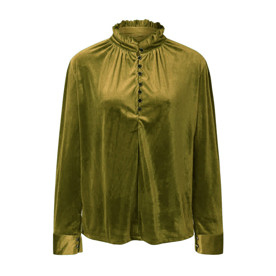 Half Button Long Sleeve Blouse Olive / S Apparel and Accessories