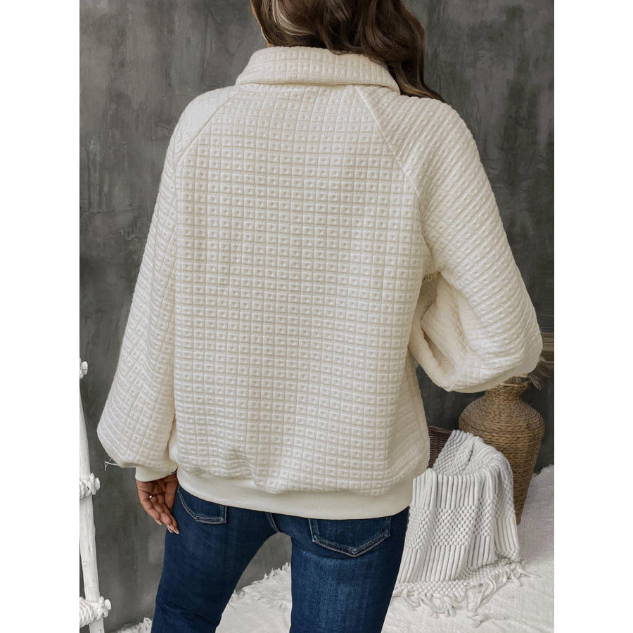 Half Button Long Sleeve Sweatshirt Beige / S Apparel and Accessories