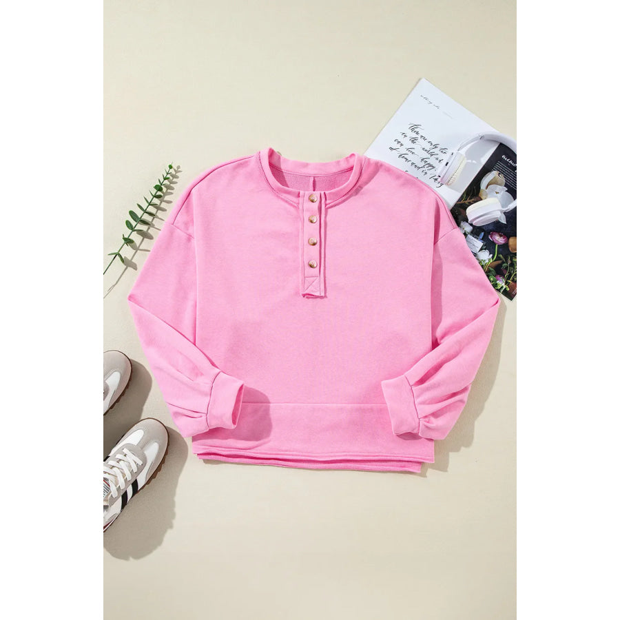 Half Button Long Sleeve Sweatshirt Apparel and Accessories