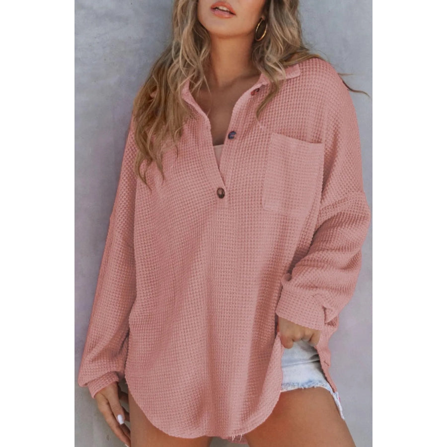 Half Button Long Sleeve Sweatshirt Dusty Pink / S Apparel and Accessories