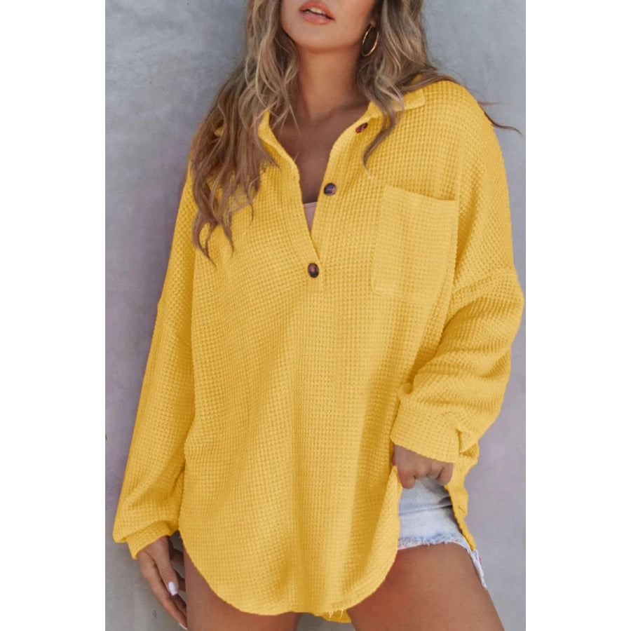 Half Button Long Sleeve Sweatshirt Gold / S Apparel and Accessories