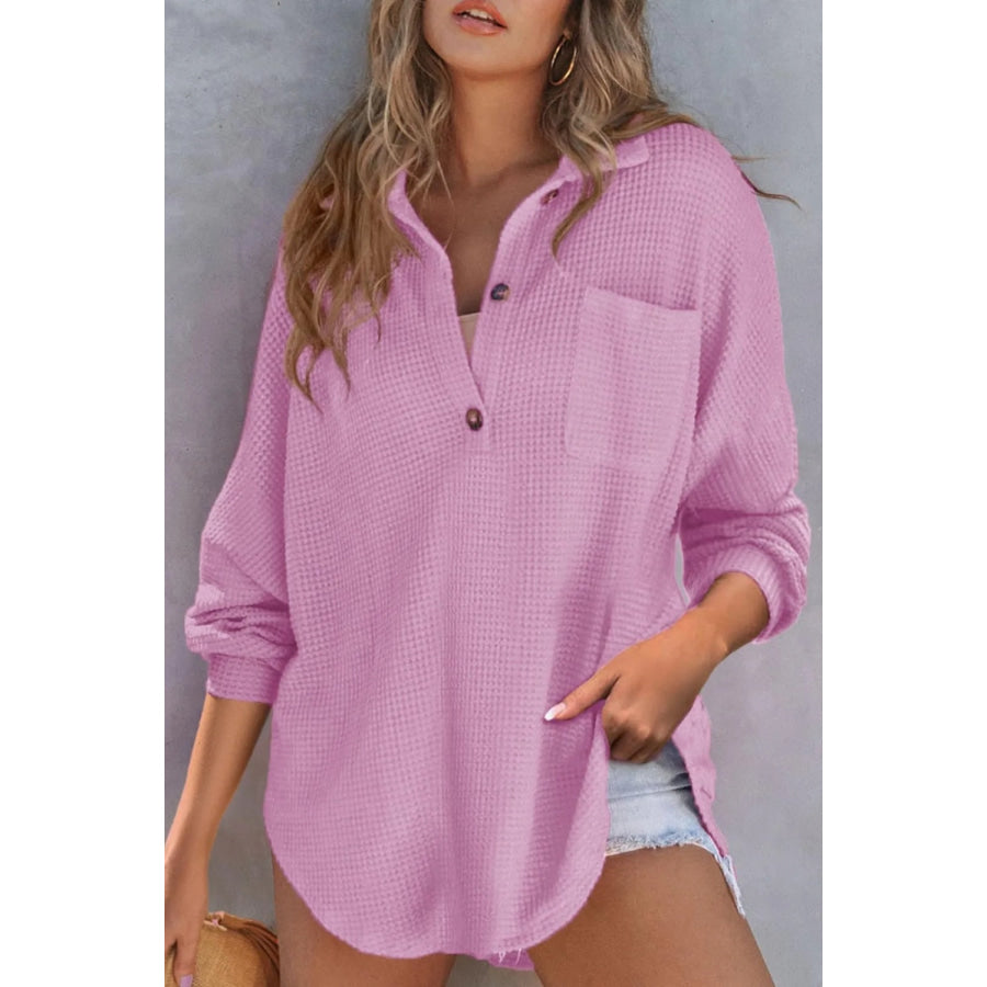 Half Button Long Sleeve Sweatshirt Lilac / S Apparel and Accessories