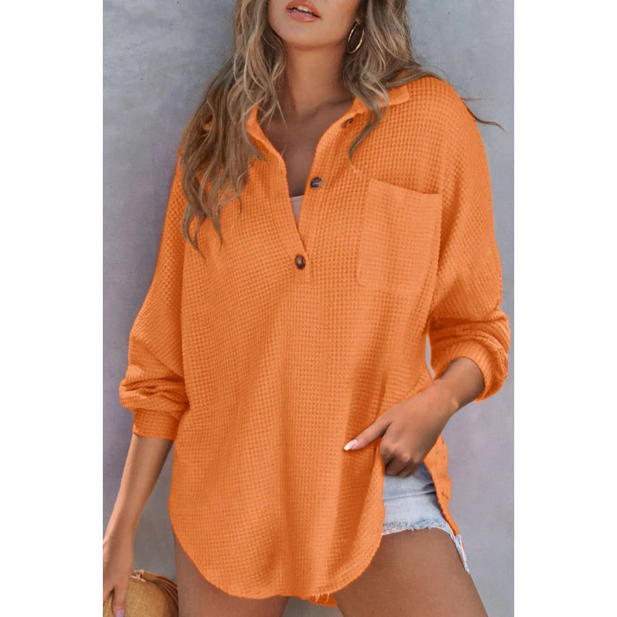 Half Button Long Sleeve Sweatshirt Tangerine / S Apparel and Accessories