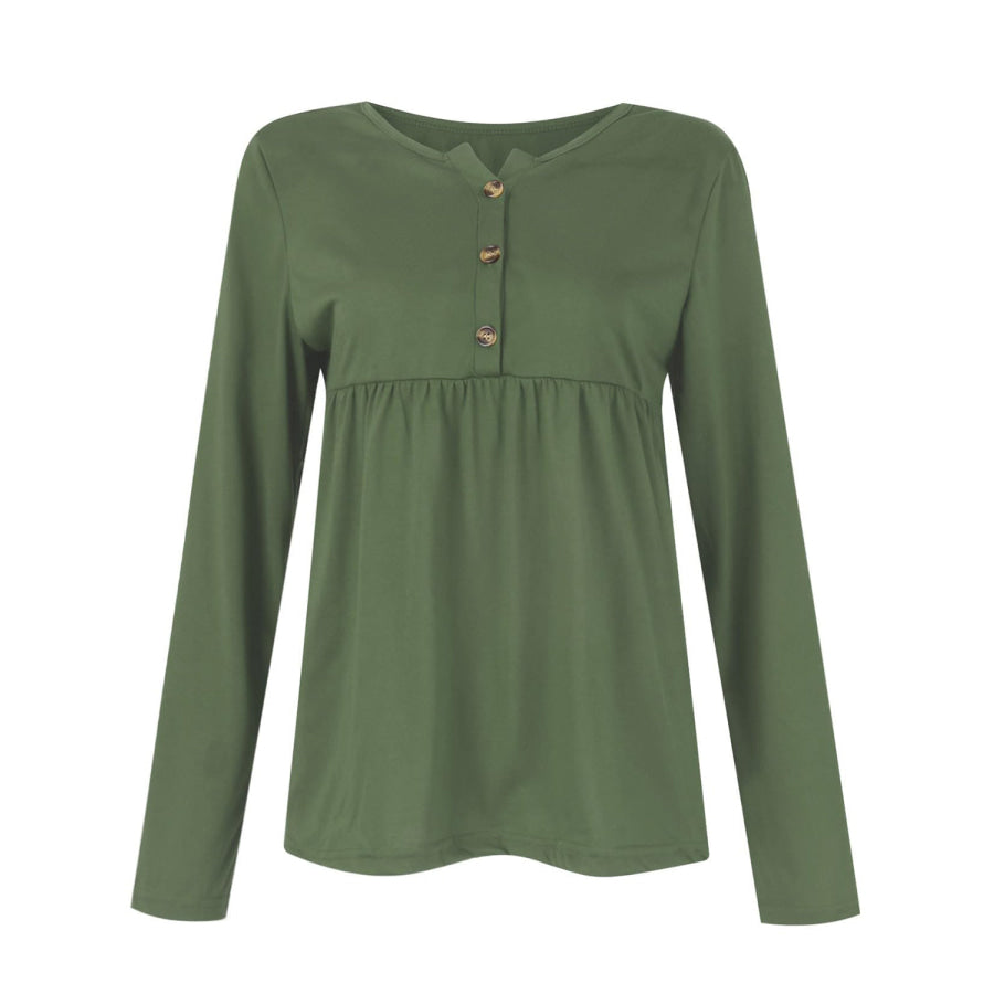 Half Button Long Sleeve T-Shirt Matcha Green / S Apparel and Accessories