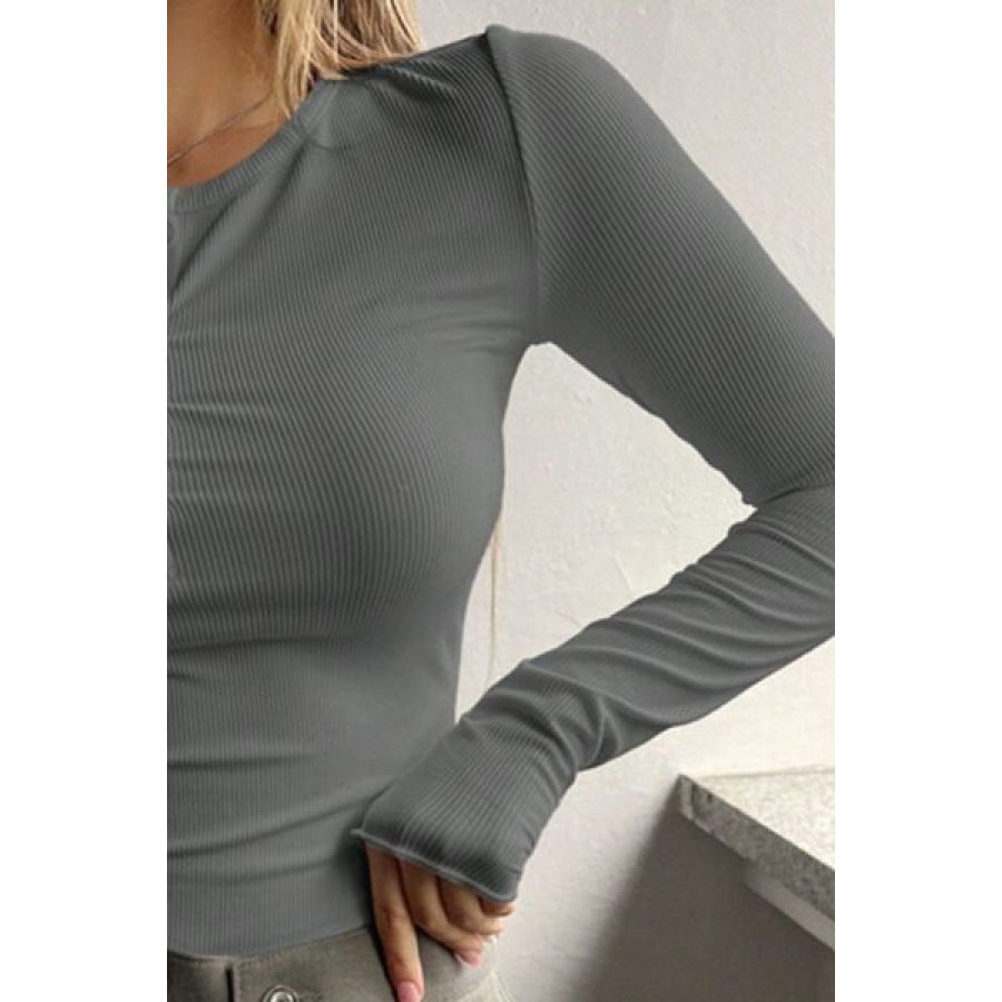 Half Button Long Sleeve T-Shirt Clothing