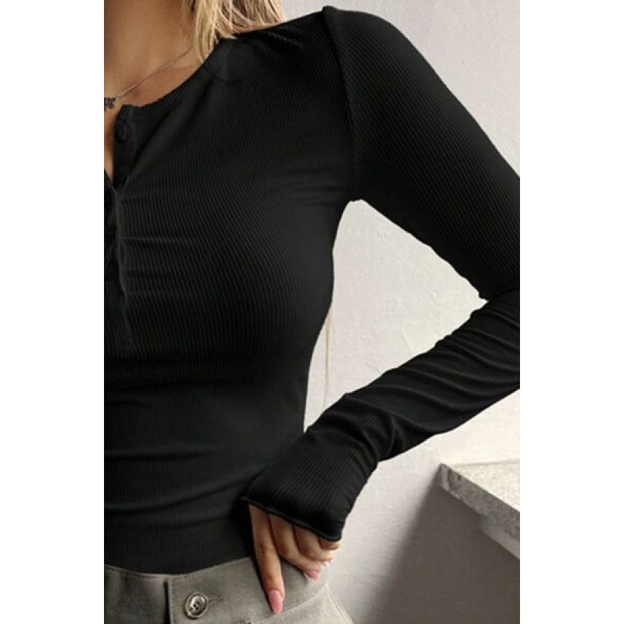 Half Button Long Sleeve T-Shirt Clothing