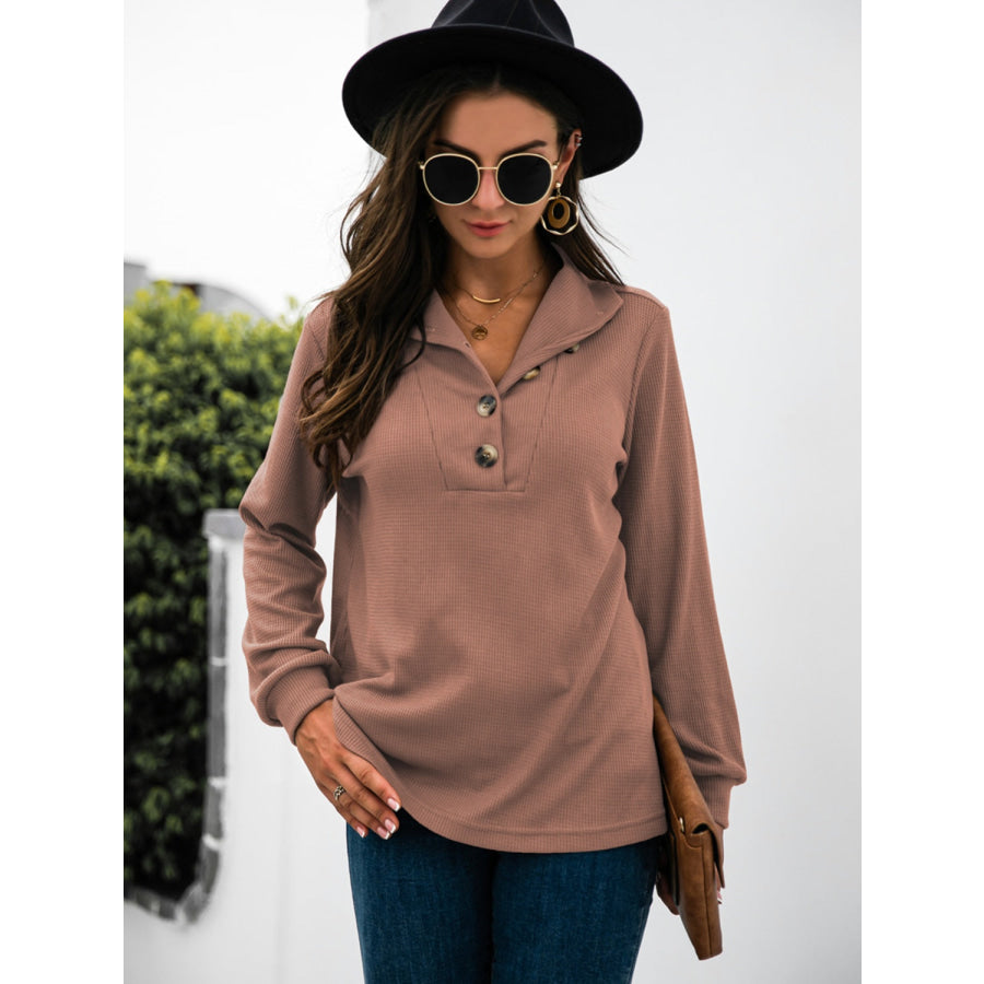 Half Button Long Sleeve T-Shirt Dusty Pink / S Apparel and Accessories