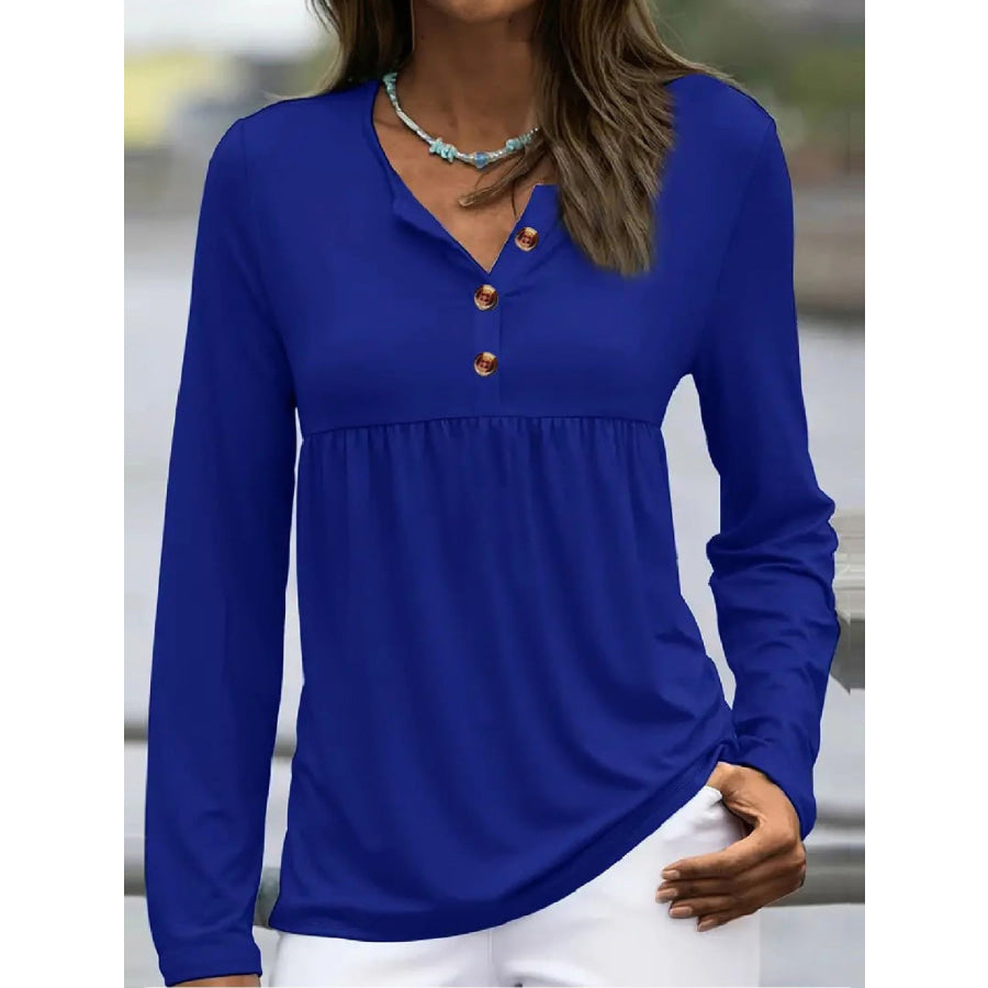 Half Button Long Sleeve T-Shirt Royal Blue / S Apparel and Accessories