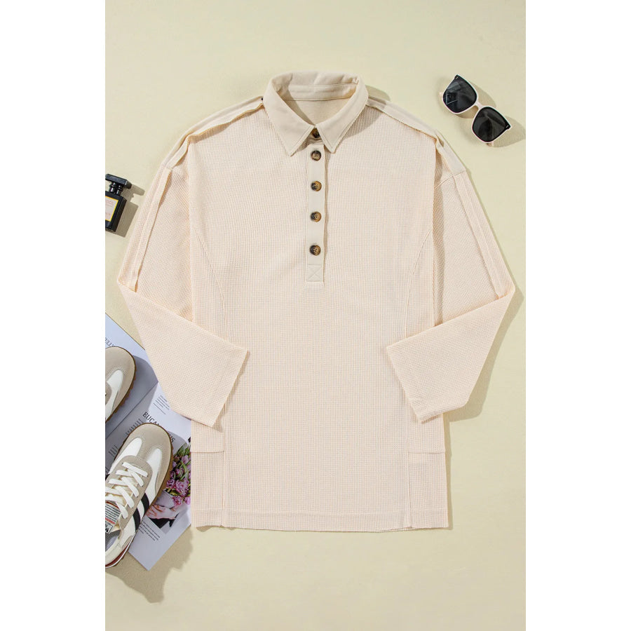 Half Button Long Sleeve Top Apparel and Accessories