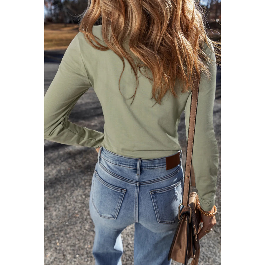 Half Button Long Sleeve Top Sage / S Apparel and Accessories