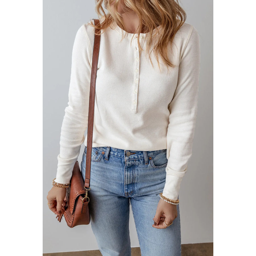 Half Button Long Sleeve Top Apparel and Accessories