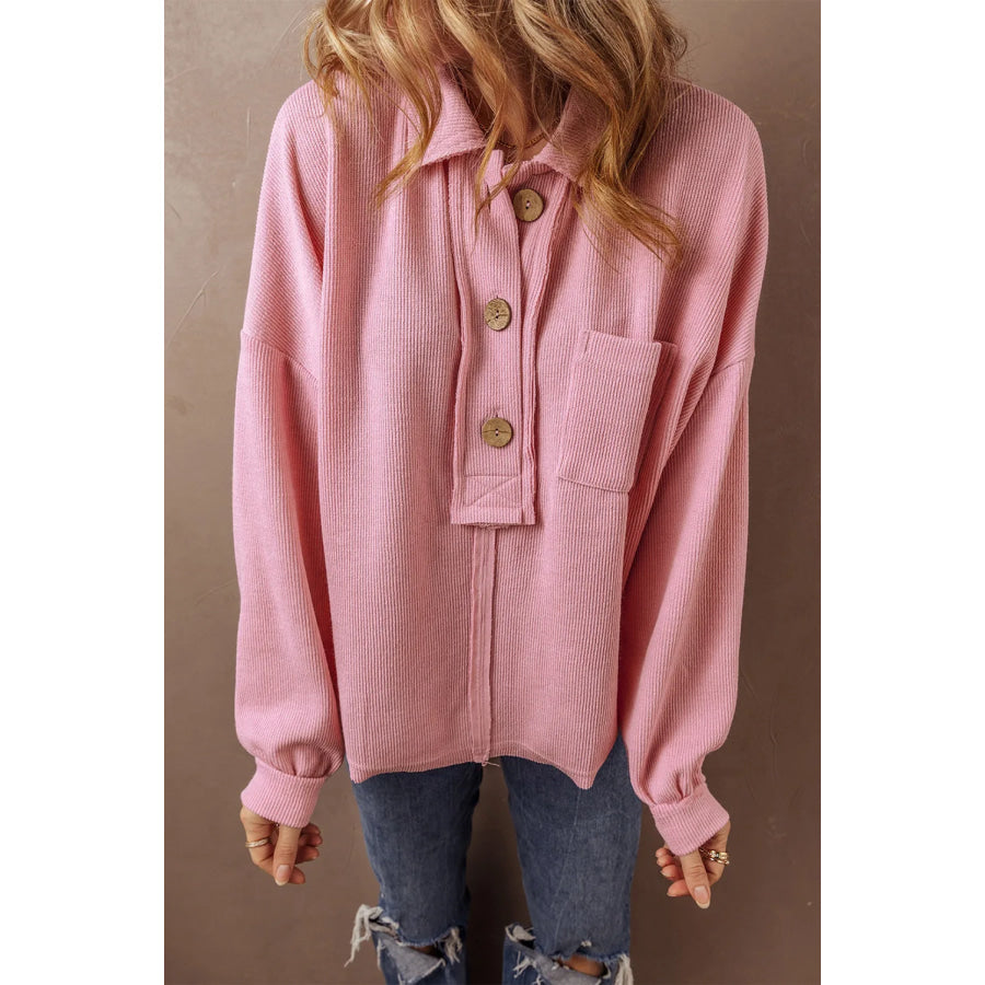 Half Button Long Sleeve Top Blush Pink / S Apparel and Accessories