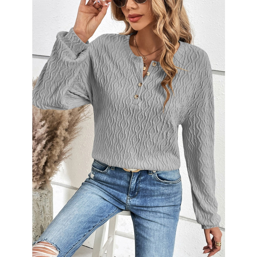 Half Button Long Sleeve Top Charcoal / S