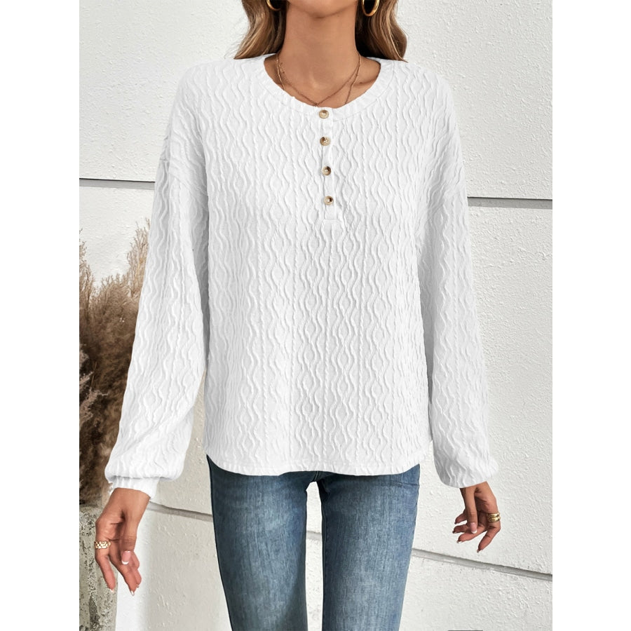 Half Button Long Sleeve Top