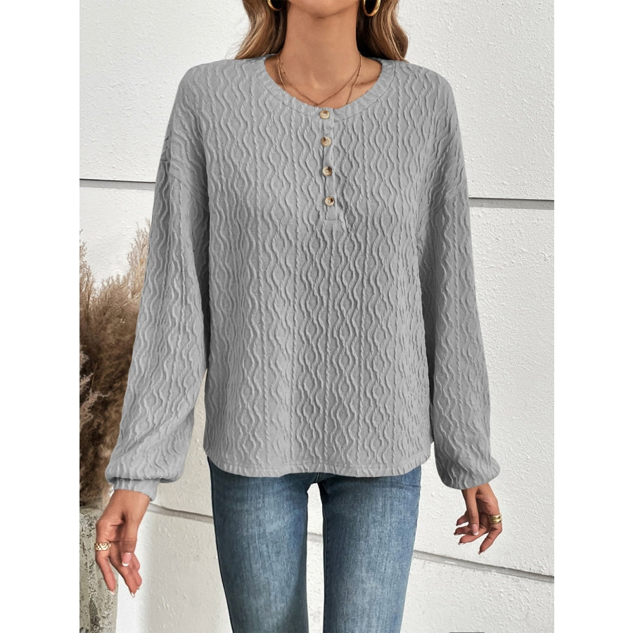 Half Button Long Sleeve Top