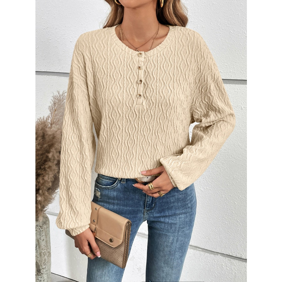 Half Button Long Sleeve Top