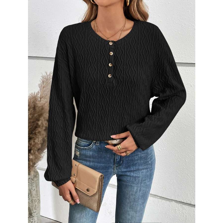 Half Button Long Sleeve Top