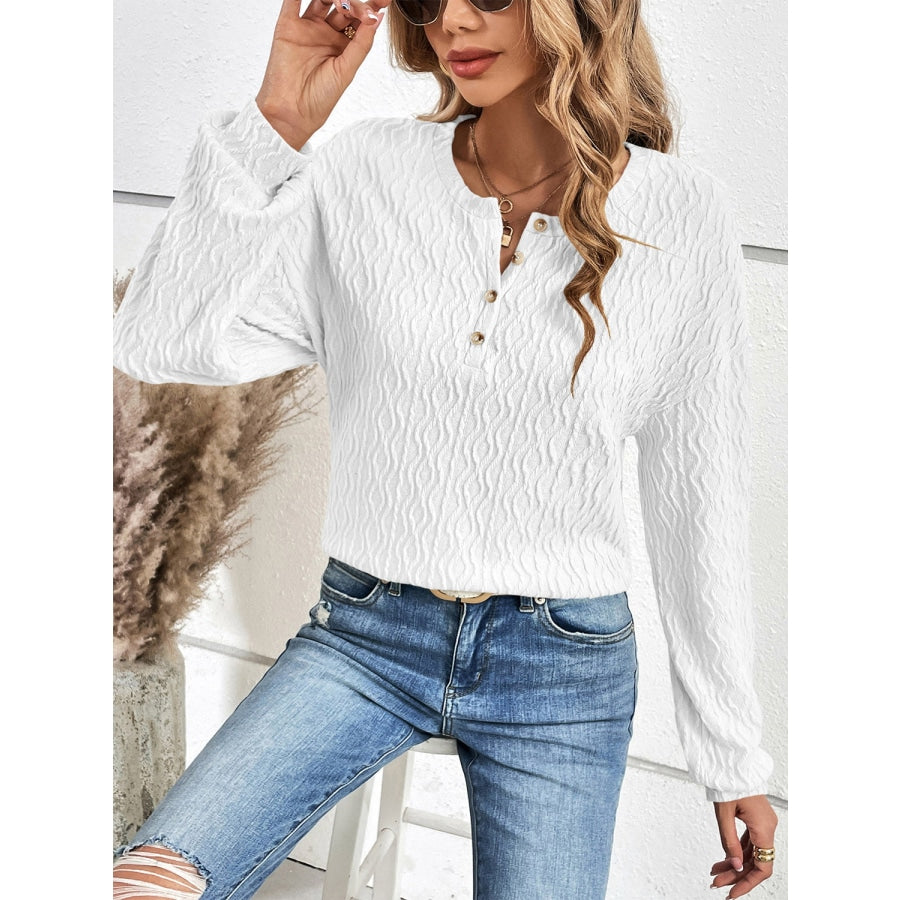 Half Button Long Sleeve Top White / S