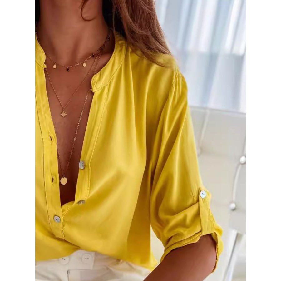 Half Button Notched Half Sleeve Blouse Apparel and Accessories