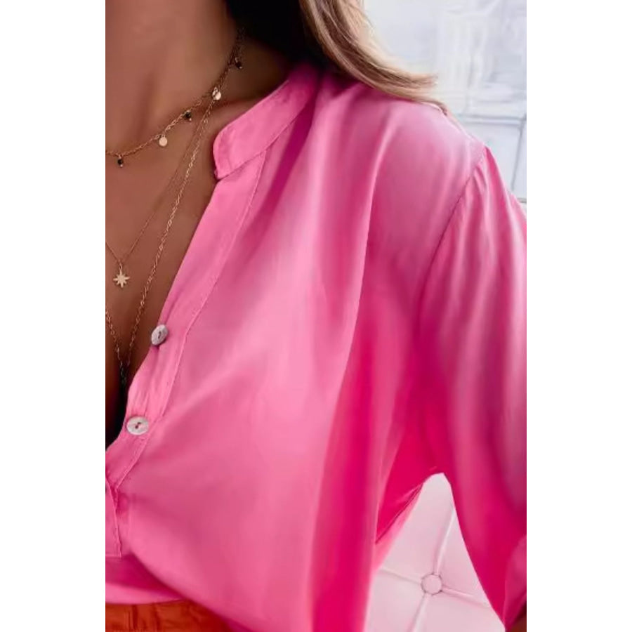 Half Button Notched Half Sleeve Blouse Apparel and Accessories