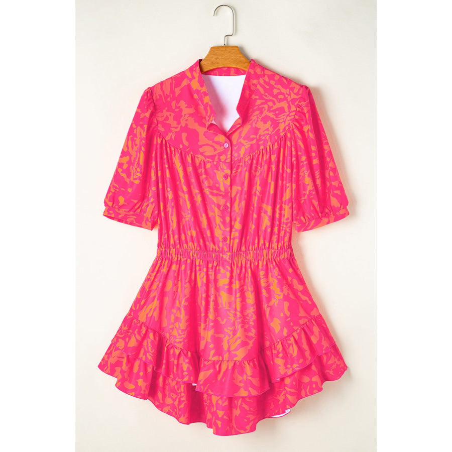 Half Button Printed Half Sleeve Mini Dress Strawberry / S Apparel and Accessories