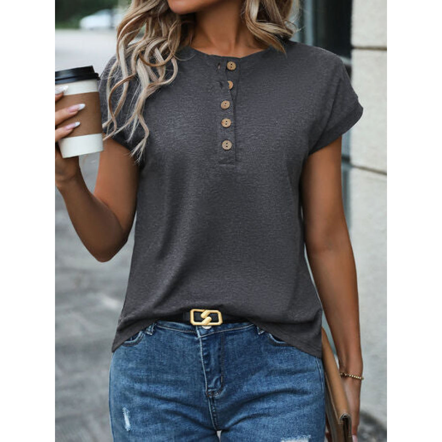 Half Button Round Neck T - Shirt Apparel and Accessories