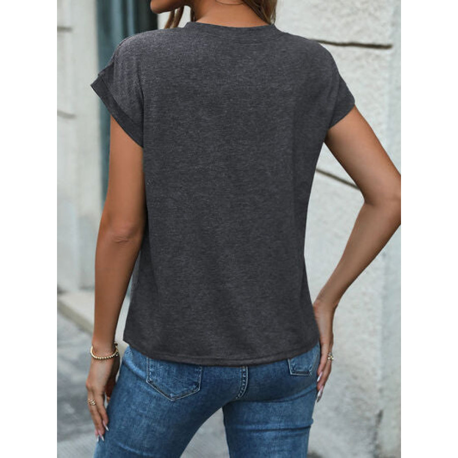 Half Button Round Neck T - Shirt Apparel and Accessories