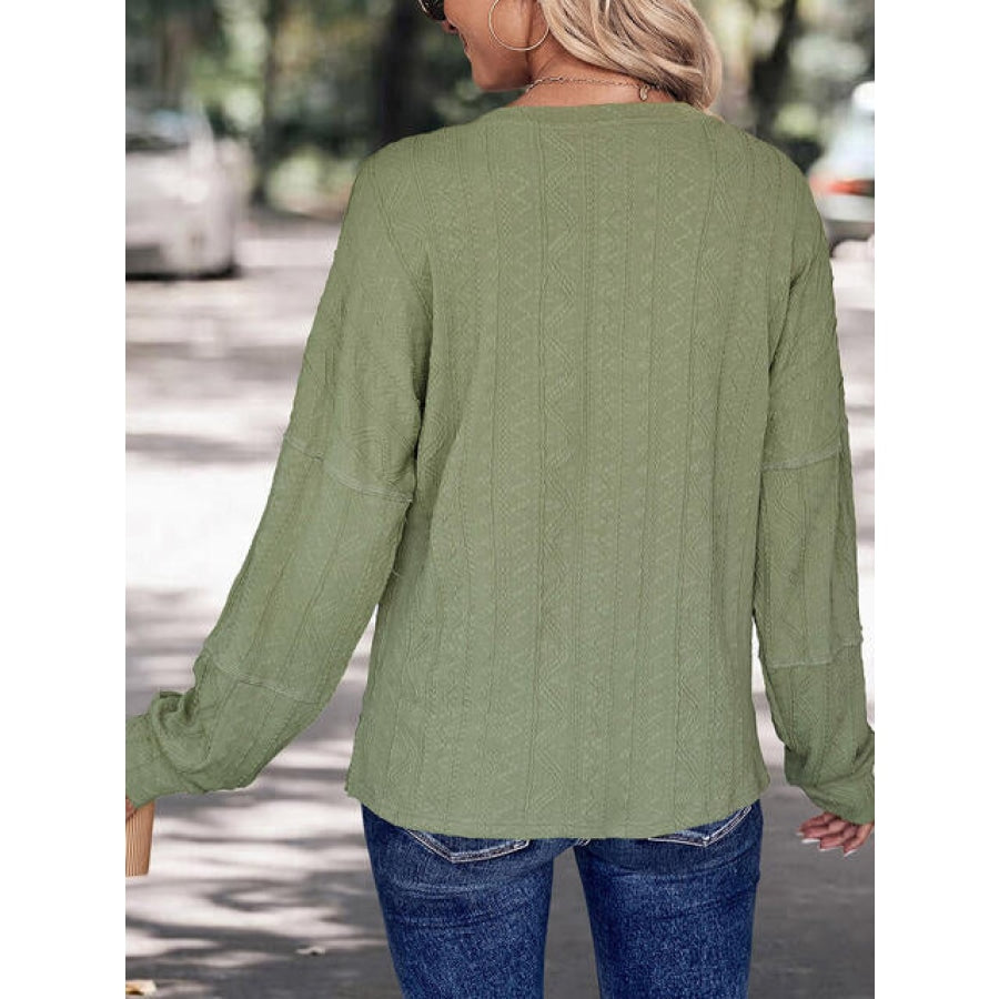 Half-Button Round Neck T-Shirt Matcha Green / S Clothing