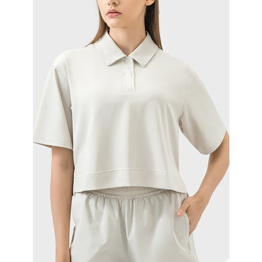 Half Button Short Sleeve Active T-Shirt Beige / 4 Apparel and Accessories