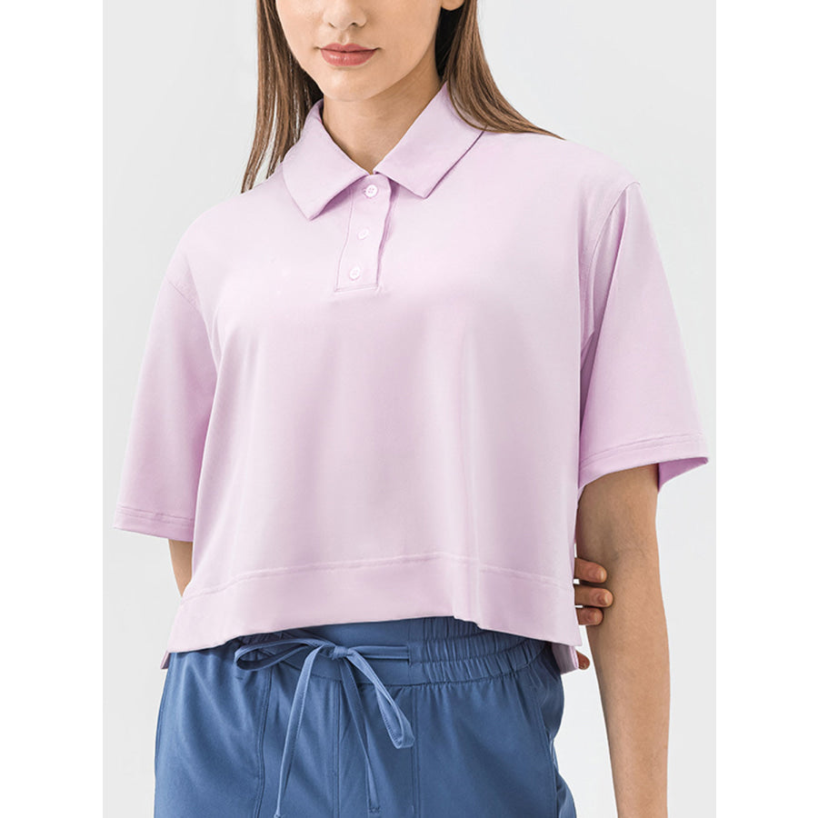 Half Button Short Sleeve Active T-Shirt Blush Pink / 4 Apparel and Accessories
