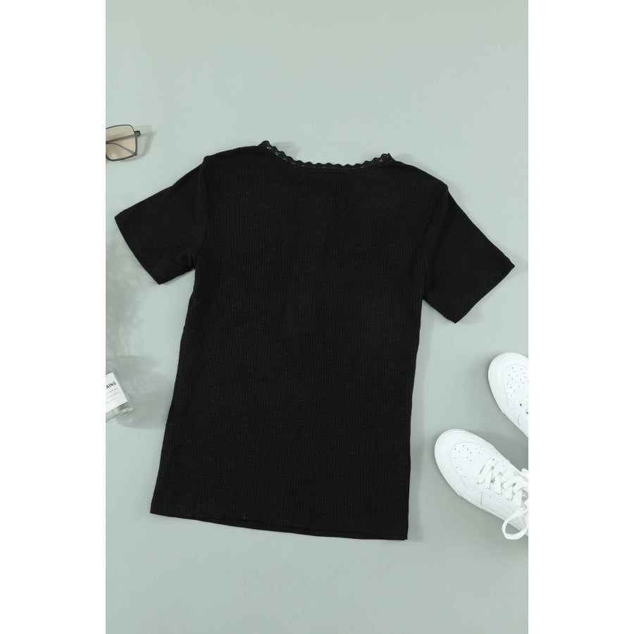 Half Button Short Sleeve Blouse Apparel and Accessories