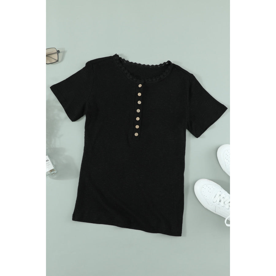 Half Button Short Sleeve Blouse Apparel and Accessories