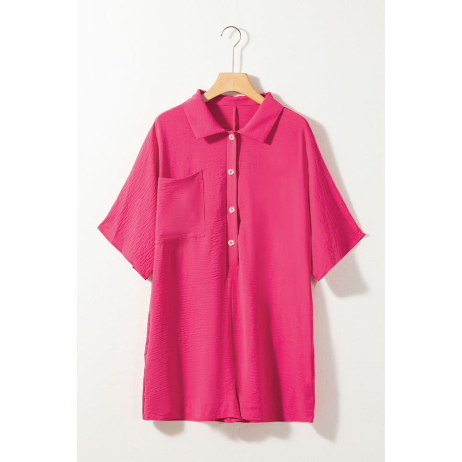 Half Button Short Sleeve Romper Apparel and Accessories
