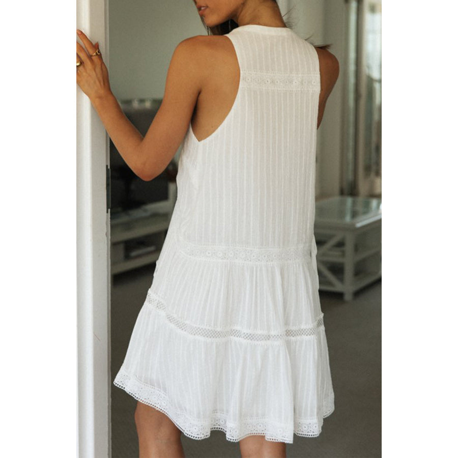 Half Button Sleeveless Mini Dress White / S Apparel and Accessories