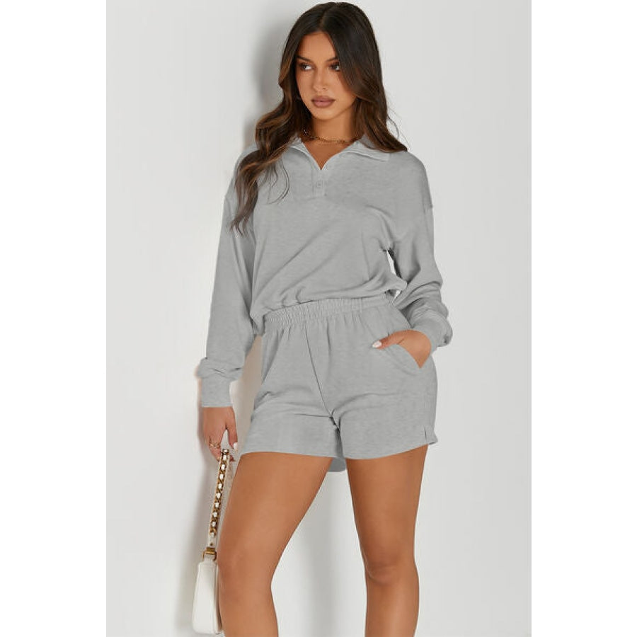 Half Button Sweatshirt and Shorts Active Set Cloudy Blue / S Clothing