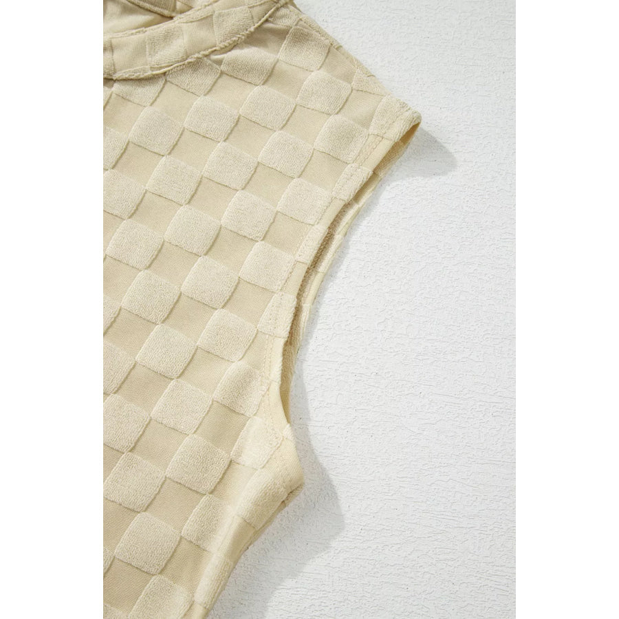 Half Buttons Sleeveless Wide Leg Textured Jumpsuit Apparel and Accessories