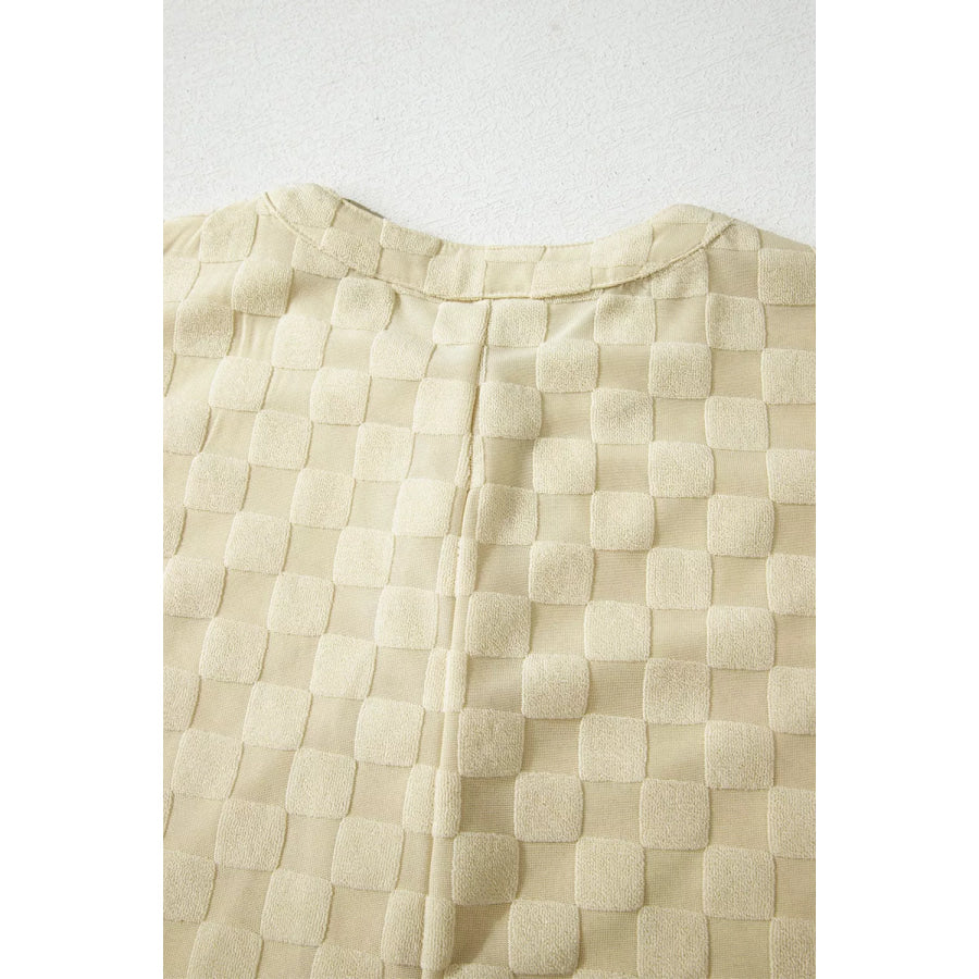 Half Buttons Sleeveless Wide Leg Textured Jumpsuit Apparel and Accessories