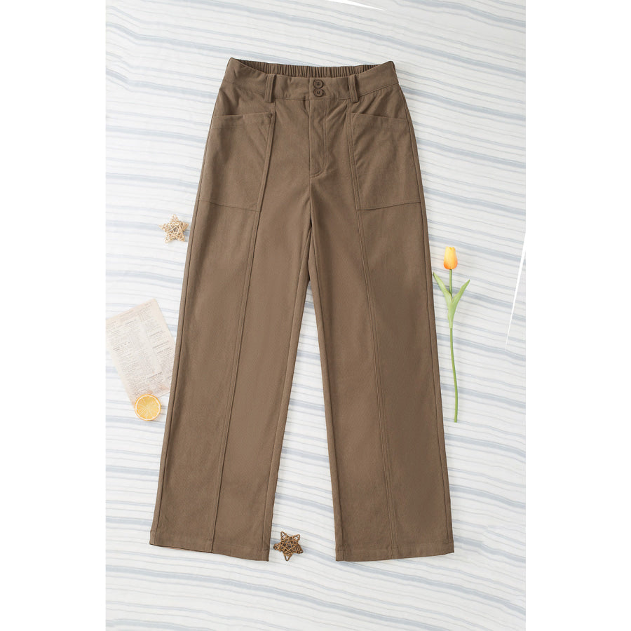 Half Elastic Waist Straight Pants Apparel and Accessories