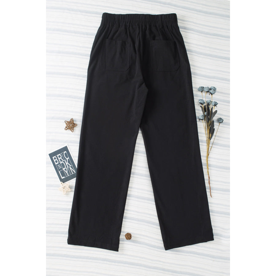 Half Elastic Waist Straight Pants Apparel and Accessories