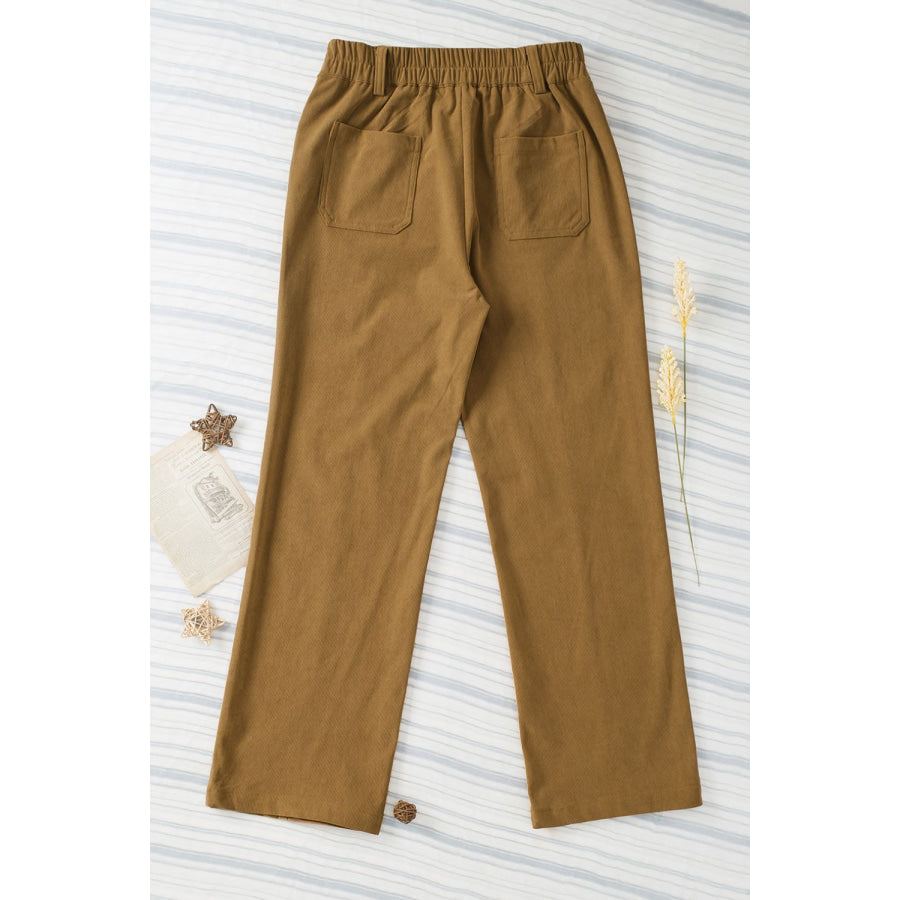 Half Elastic Waist Straight Pants Apparel and Accessories