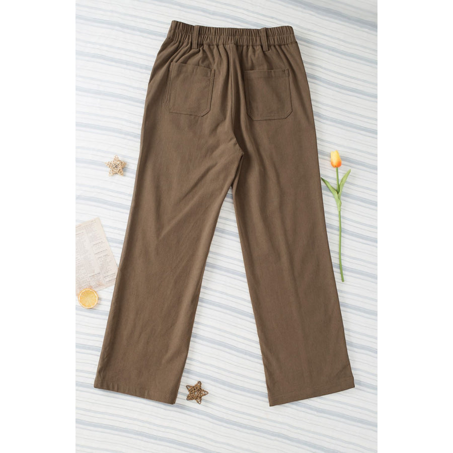 Half Elastic Waist Straight Pants Apparel and Accessories