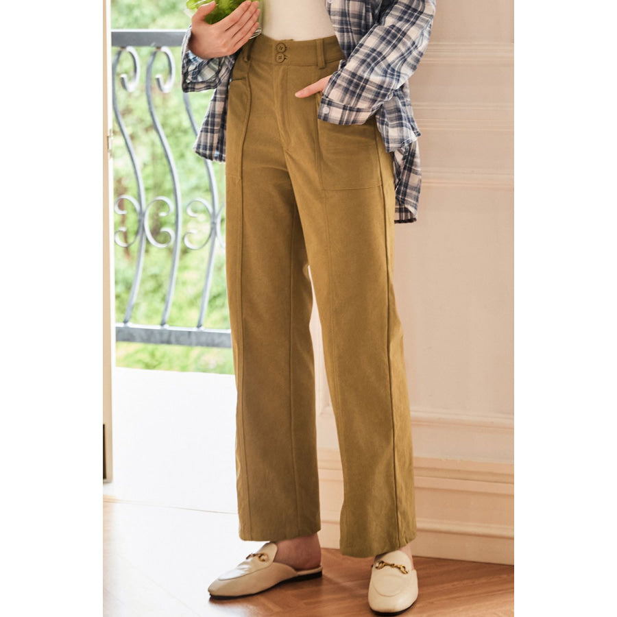 Half Elastic Waist Straight Pants Apparel and Accessories