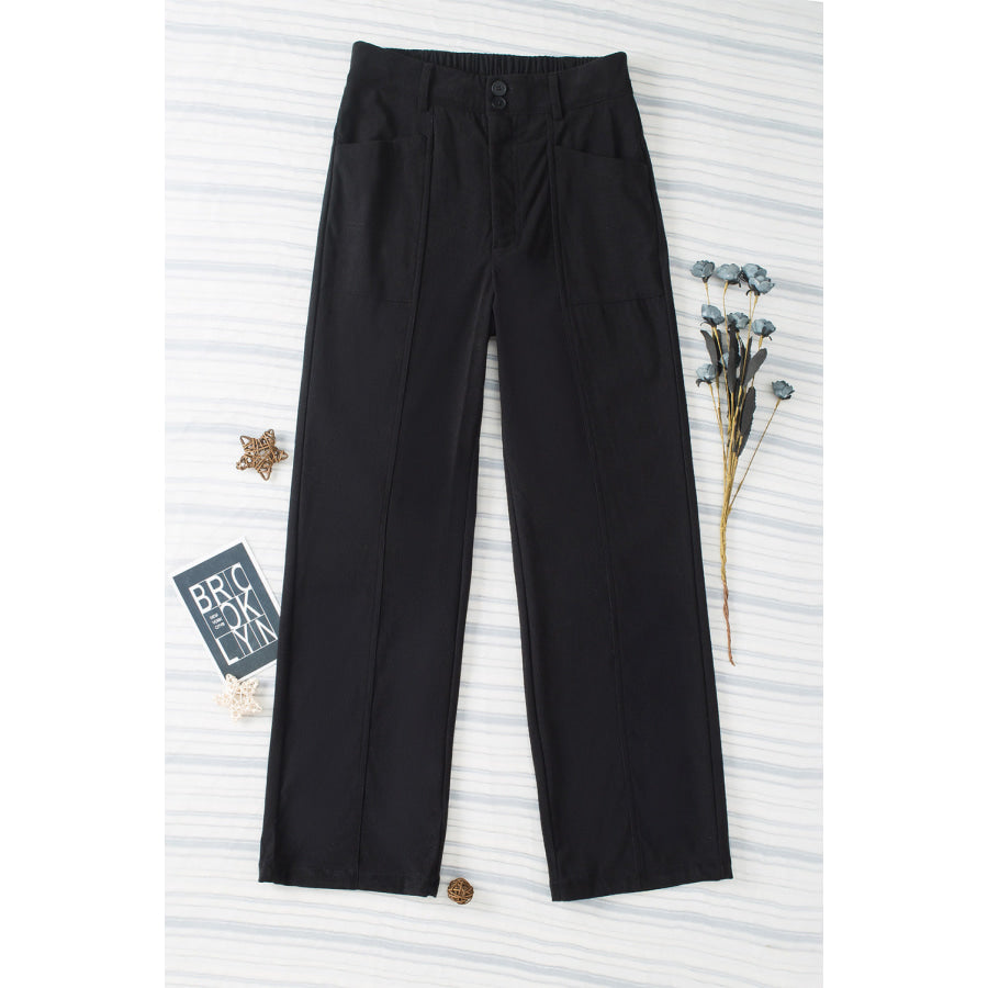 Half Elastic Waist Straight Pants Apparel and Accessories