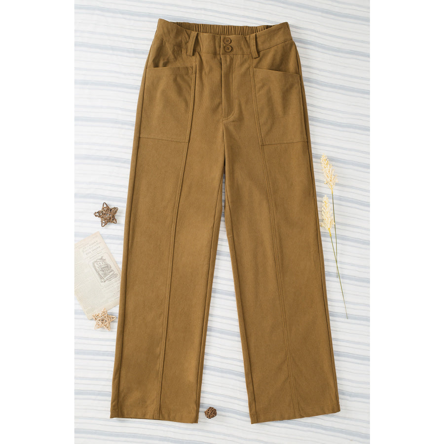 Half Elastic Waist Straight Pants Apparel and Accessories