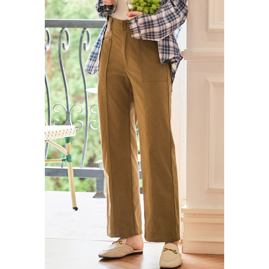 Half Elastic Waist Straight Pants Caramel / L Apparel and Accessories