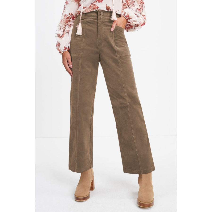 Half Elastic Waist Straight Pants Taupe / L Apparel and Accessories