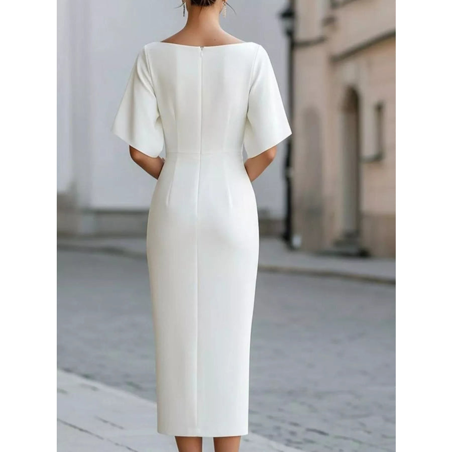 Half Sleeve Boat Neck Midi Dress Apparel and Accessories